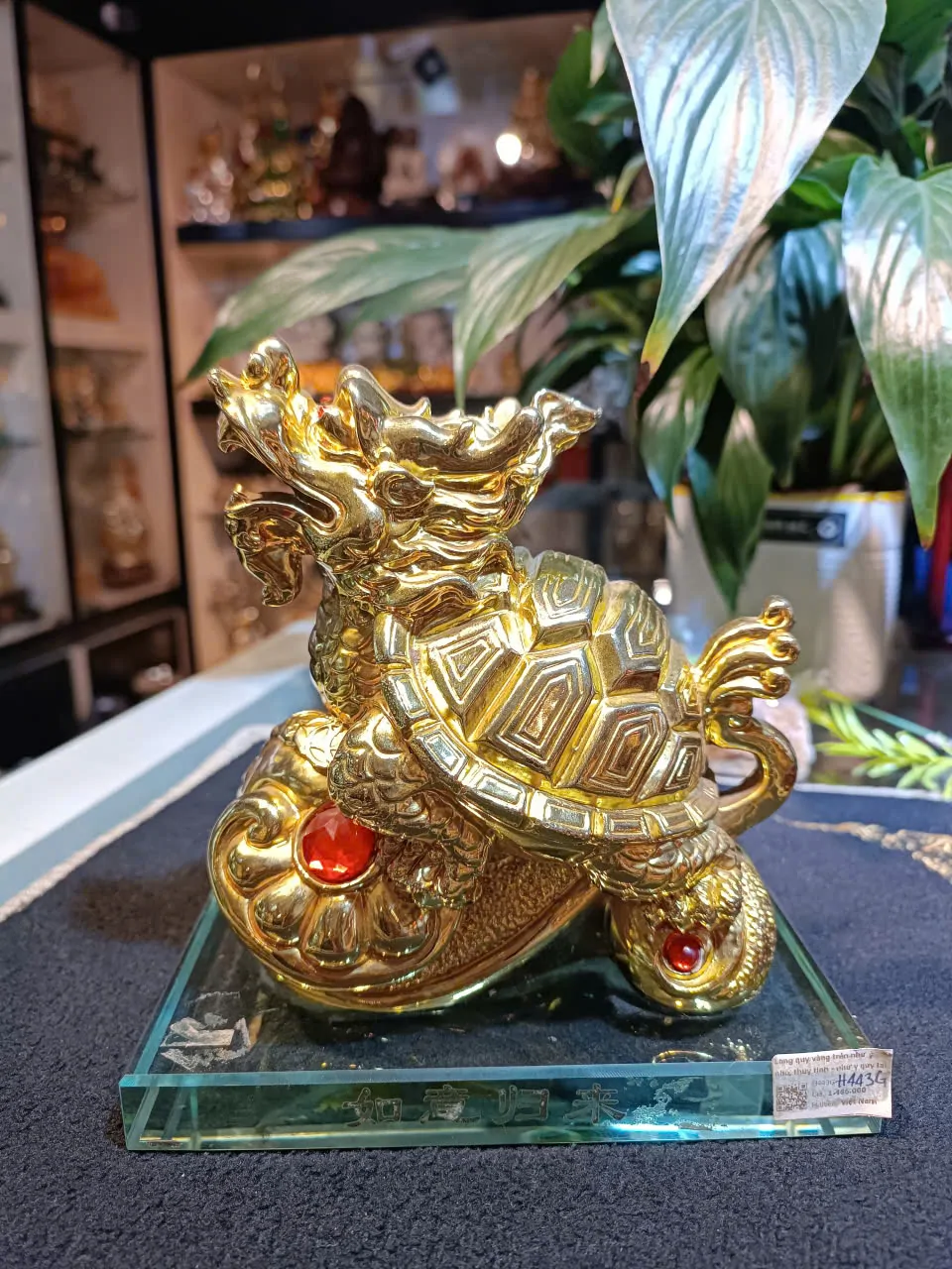 Long quy vàng kim, đế thủy tinh- Long quy như ý E281