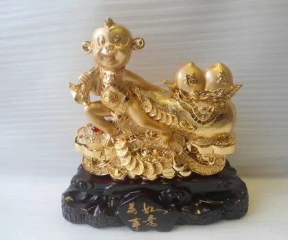 Khỉ con kéo túi tiền, đào trên như ý - vạn sự như ý K031M