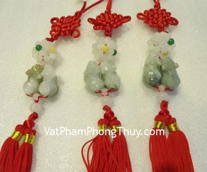 Ngọc bội treo 2 Tỳ Hưu nằm nhỏ+lồng bình an Miến Điện S236