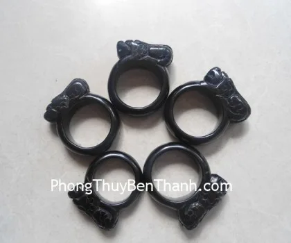 Nhẫn Tỳ Hưu đá hắc ngà(thạch anh đen) lớn FS451