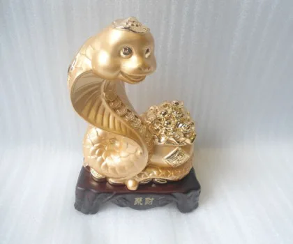 Rắn vàng kim, bồn tụ bảo, đế thủy tinh- Tài vận trường hồng E107