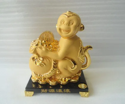 Khỉ tài lộc ôm túi vàng đế thủy tinh - tài nguyên cuồn cuộn FK054M