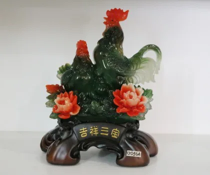 Gia đình gà bên mẫu đơn xanh - Cát tường tam bảo G016A