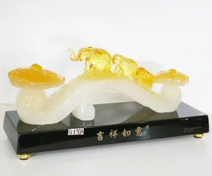 Gậy như ý ngọc vàng trắng có 3 voi ngọc vàng - Cát tường như ý G130A