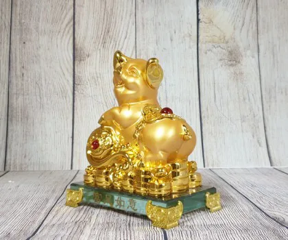 Vua heo vàng chân gác như ý vàng trên đống vàng đế thuỷ tinh - Phú Túc Như Ý LN035