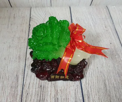 Băp cải xanh ngọc nhỏ trên đế gỗ linh chi và nguyên bảo - Phát Tài Như Ý LN084