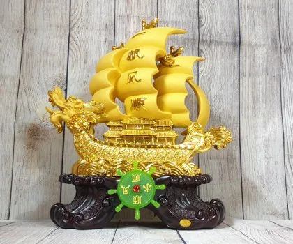 Thuyền buồm đầu rồng vàng kim sa bóng lướt sóng vàng bánh lái xanh ngọc - Nhất Phàm Phong Thuận/ Thuận Phong Thuận Gió LN139