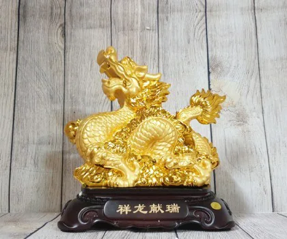 Vua rồng vàng bóng cầm hoàng ngọc cưỡi mây vàng đế gỗ - Tường Long Hiến Thị LN148