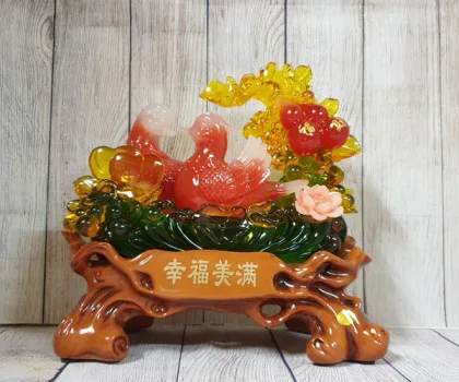 Song tiên uyên ương đỏ ngọc trên hồ hạnh phúc lưu ly ngọc đa sắc - Hạnh Phúc Mỹ Mãn LN214