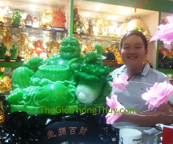 Anh Minh - Khách hàng mua Phật di lặc xanh ngọc khủng ngồi bắp cải-Tạ dụng bách tài FC127A